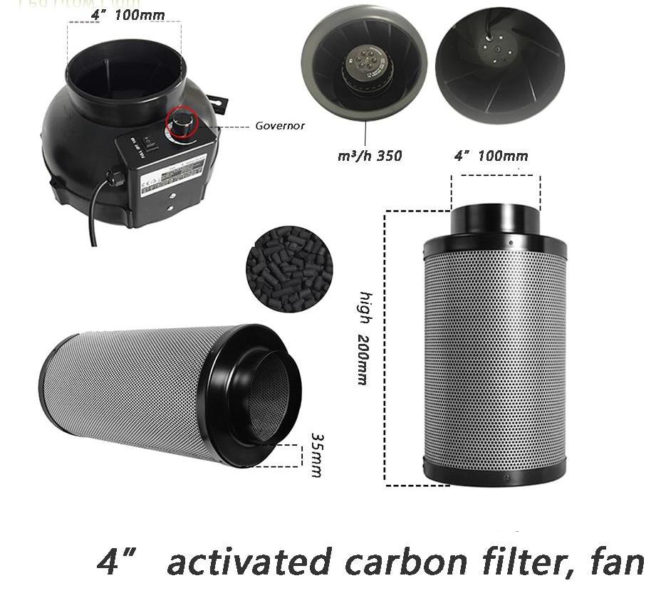 4" HIGH POWER FAN AND 4"/ 300 PREMIUM VIPER CARBON FILTER KIT HYDROPONICS 